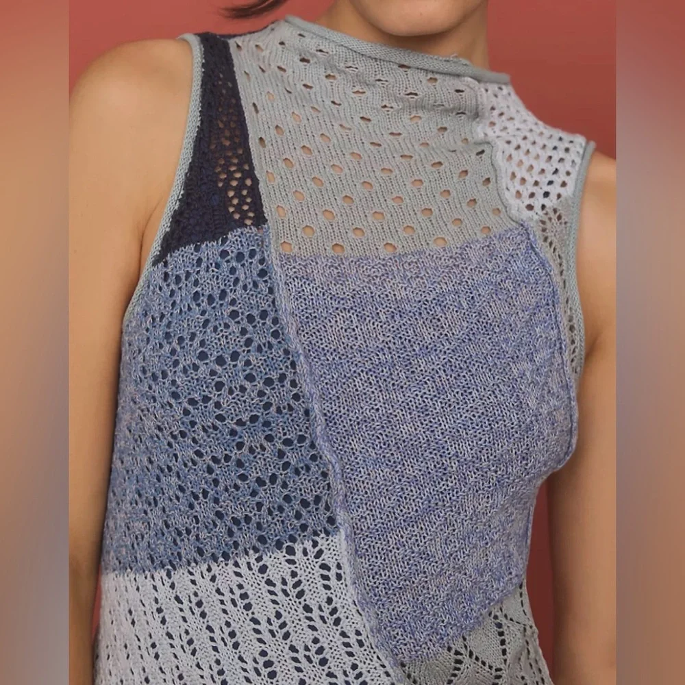 Anthropologie Blue Mock-Neck Crochet Twofer Sweater Mini Dress Size XS P… - Picture 3 of 3